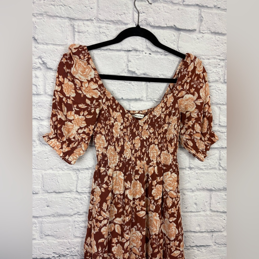 Abercrombie & Fitch Short-sleeve Smocked Midi Dress XS - Picture 3 of 8